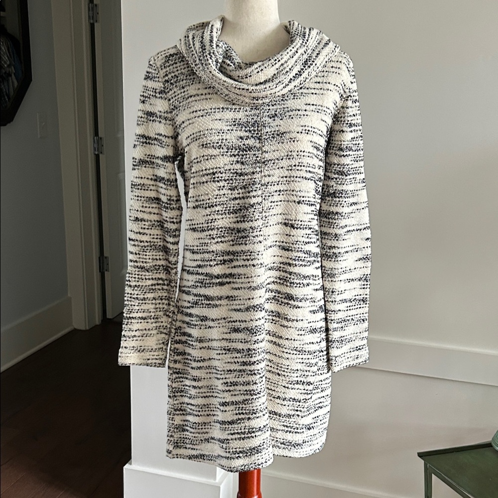 LOFT Black and White Cowl Neck Sweater Dress